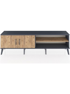 Dienni Arges Tv Ünitesi 2 Raflı 2 Kapaklı 176X30X51 Antrasit-Çam/çam