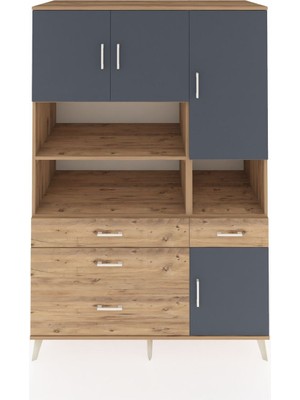 Dienni Kronos Dolap 9 Raflı 4 Çekmeceli 4 Kapaklı 132X59X195 Çam-Antrasit/çam