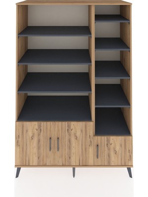 Dienni Kronos Dolap 10 Raflı 3 Kapaklı 132X59X195 Çam-Çam/antrasit