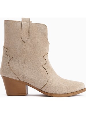 Limoya Erica Bej Süet Topuklu Western Kadın Bot