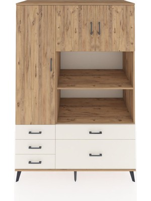 Dienni Kronos Dolap 7 Raflı 5 Çekmeceli 3 Kapaklı 132X59X195 Çam-Çam/aytaşı