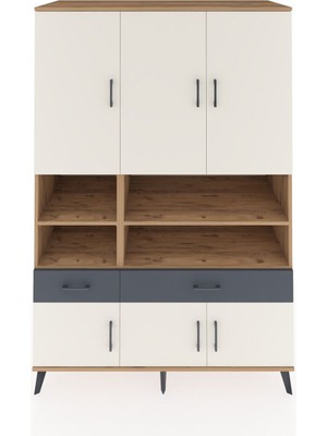 Dienni Kronos Dolap 8 Raflı 2 Çekmeceli 6 Kapaklı 132X59X195 Çam-Aytaşı/antrasit