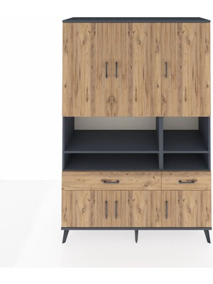 Dienni Hyperion Dolap 8 Raflı 2 Çekmeceli 6 Kapaklı 132X44X195 Antrasit-Çam/çam