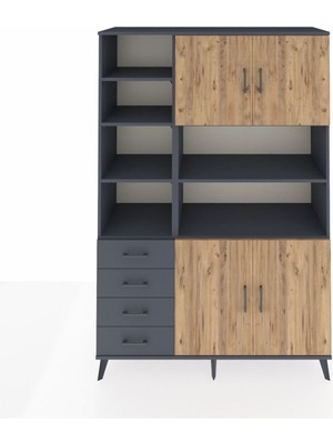 Dienni Hyperion Dolap 9 Raflı 4 Çekmeceli 4 Kapaklı 132X44X195 Antrasit-Çam/antrasit