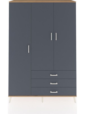 Dienni Hyperion Dolap 6 Raflı 3 Çekmeceli Tek Askılı 132X44X195 Çam-Antrasit/antrasit