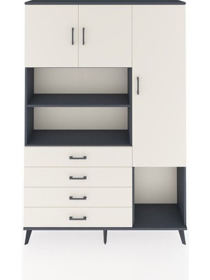 Dienni Arges Dolap 8 Raflı 4 Çekmeceli 3 Kapaklı 132X30X195 Antrasit-Aytaşı/aytaşı