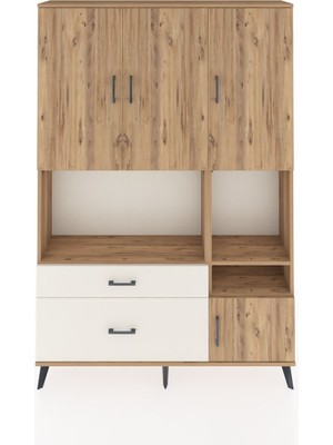 Dienni Arges Dolap 7 Raflı 2 Çekmeceli 4 Kapaklı 132X30X195 Çam-Çam/aytaşı