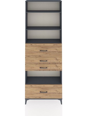 Dienni Arges Dolap 4 Raflı 4 Çekmeceli 88X30X243 Antrasit-Çam