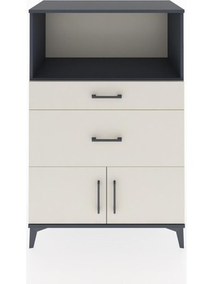 Dienni Hyperion Dolap Tek Raflı 2 Çekmeceli 2 Kapaklı 88X44X134 Antrasit-Aytaşı