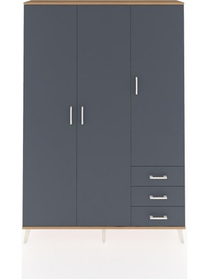 Dienni Arges Dolap 6 Raflı 3 Çekmeceli Tek Askılı 132X30X195 Çam-Antrasit/antrasit