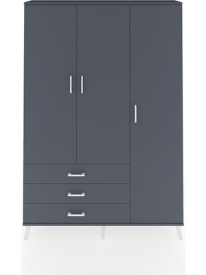 Dienni Arges Dolap 6 Raflı 3 Çekmeceli Tek Askılı 132X30X195 Antrasit-Antrasit/antrasit