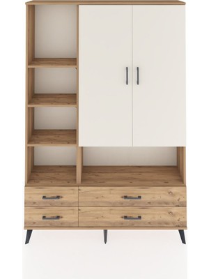 Dienni Arges Dolap 8 Raflı 4 Çekmeceli 2 Kapaklı 132X30X195 Çam-Aytaşı/çam