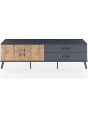 Dienni Arges Tv Ünitesi Tek Raflı 2 Çekmeceli 2 Kapaklı 176X30X51 Antrasit-Çam/antrasit