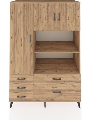 Dienni Kronos Dolap 7 Raflı 5 Çekmeceli 3 Kapaklı 132X59X195 Çam-Çam/çam