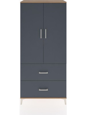 Dienni Hyperion Dolap 2 Raflı 2 Çekmeceli 2 Kapaklı 88X44X195 Çam-Antrasit