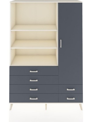 Dienni Hyperion Dolap 7 Raflı 6 Çekmeceli Tek Kapaklı  132X44X195 Aytaşı-Antrasit/antrasit
