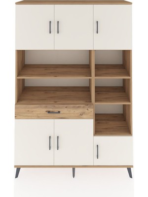 Dienni Hyperion Dolap 10 Raflı Tek Çekmeceli 6 Kapaklı 132X44X195 Çam-Aytaşı/çam