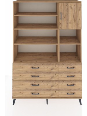 Dienni Hyperion Dolap 8 Raflı 8 Çekmeceli Tek Kapaklı  132X44X195 Çam-Çam/çam