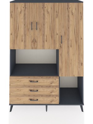 Dienni Hyperion Dolap 6 Raflı 3 Çekmeceli 3 Kapaklı 132X44X195 Antrasit-Çam/çam