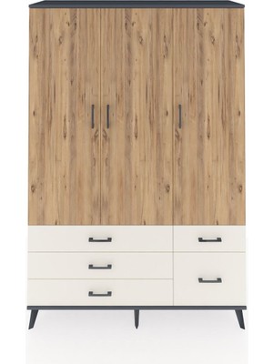 Dienni Hyperion Dolap 5 Raflı 5 Çekmeceli Tek Askılı 132X44X195 Antrasit-Çam/aytaşı
