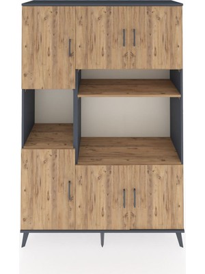Dienni Hyperion Dolap 9 Raflı 6 Kapaklı 132X44X195 Antrasit-Çam/çam