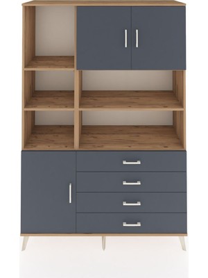 Dienni Hyperion Dolap 8 Raflı 4 Çekmeceli 3 Kapaklı 132X44X195 Çam-Antrasit/antrasit