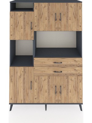 Dienni Hyperion Dolap 8 Raflı 2 Çekmeceli 6 Kapaklı 132X44X195 Antrasit-Çam/çam