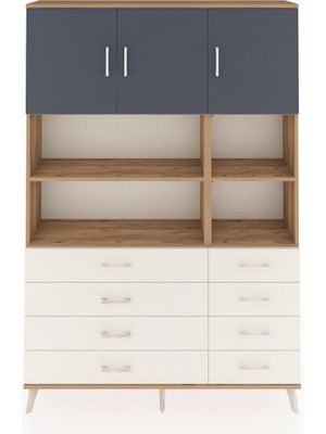 Dienni Arges Dolap 8 Raflı 8 Çekmeceli 3 Kapaklı 132X30X195 Çam-Antrasit/aytaşı