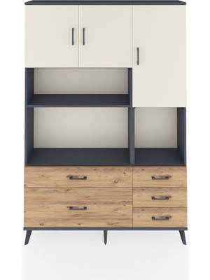 Dienni Arges Dolap 8 Raflı 5 Çekmeceli 3 Kapaklı 132X30X195 Antrasit-Aytaşı/çam