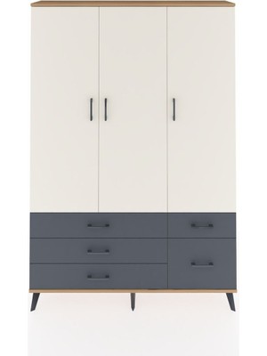 Dienni Arges Dolap 5 Raflı 5 Çekmeceli Tek Askılı 132X30X195 Çam-Aytaşı/antrasit