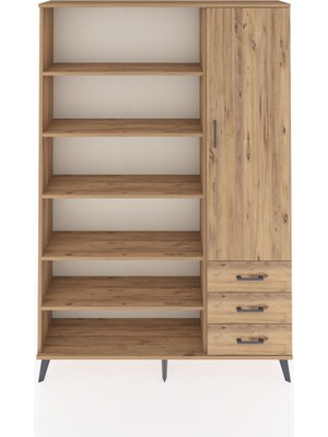 Dienni Arges Dolap 9 Raflı 3 Çekmeceli Tek Kapaklı  132X30X195 Çam-Çam/çam