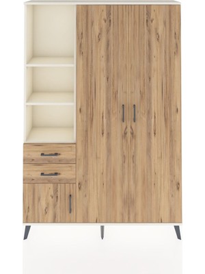 Dienni Arges Dolap 5 Raflı 2 Çekmeceli Tek Askılı 132X30X195 Aytaşı-Çam/çam