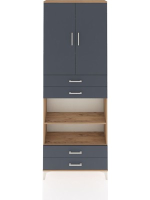 Dienni Arges Dolap 5 Raflı 4 Çekmeceli 2 Kapaklı 88X30X243 Çam-Antrasit