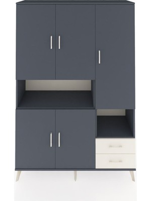Dienni Hyperion Dolap 10 Raflı 2 Çekmeceli 5 Kapaklı 132X44X195 Antrasit-Antrasit/aytaşı