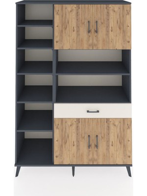Dienni Hyperion Dolap 10 Raflı Tek Çekmeceli 4 Kapaklı 132X44X195 Antrasit-Çam/aytaşı