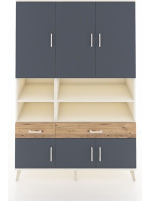 Dienni Hyperion Dolap 8 Raflı 2 Çekmeceli 6 Kapaklı 132X44X195 Aytaşı-Antrasit/çam