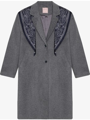 Quzu Fularlı Oversize Kaşe Kaban Antrasit