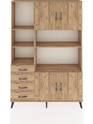 Dienni Arges Dolap 8 Raflı 4 Çekmeceli 4 Kapaklı 132X30X195 Çam-Çam/çam