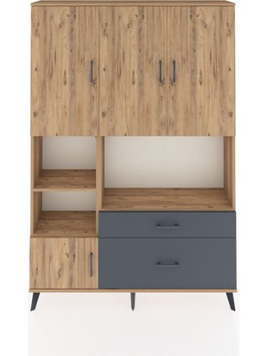 Dienni Arges Dolap 7 Raflı 2 Çekmeceli 5 Kapaklı 132X30X195 Çam-Çam/antrasit