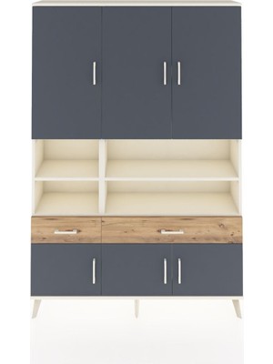 Dienni Arges Dolap 8 Raflı 2 Çekmeceli 6 Kapaklı 132X30X195 Aytaşı-Antrasit/çam