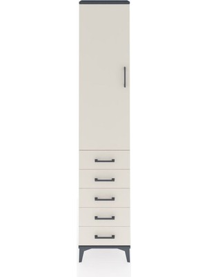 Dienni Arges Dolap 2 Raflı 5 Çekmeceli Tek Askılı 44X30X221 Antrasit-Aytaşı