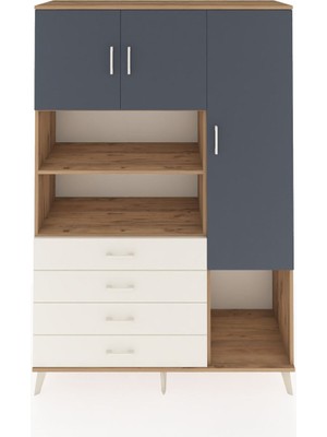 Dienni Hyperion Dolap 8 Raflı 4 Çekmeceli 3 Kapaklı 132X44X195 Çam-Antrasit/aytaşı