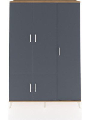 Dienni Hyperion Dolap 7 Raflı 5 Kapaklı Tek Askılı 132X44X195 Çam-Antrasit/aytaşı