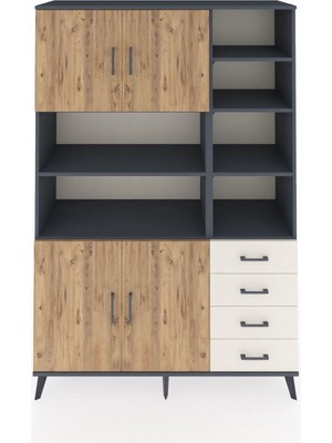 Dienni Hyperion Dolap 9 Raflı 4 Çekmeceli 4 Kapaklı 132X44X195 Antrasit-Çam/aytaşı
