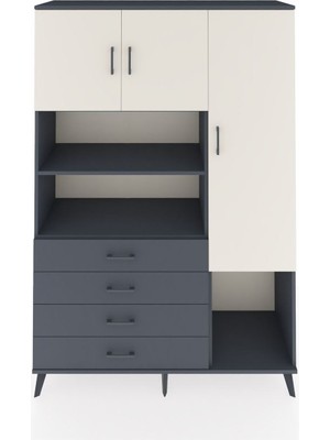 Dienni Hyperion Dolap 8 Raflı 4 Çekmeceli 3 Kapaklı 132X44X195 Antrasit-Aytaşı/antrasit