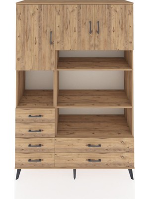 Dienni Hyperion Dolap 9 Raflı 6 Çekmeceli 3 Kapaklı 132X44X195 Çam-Çam/çam
