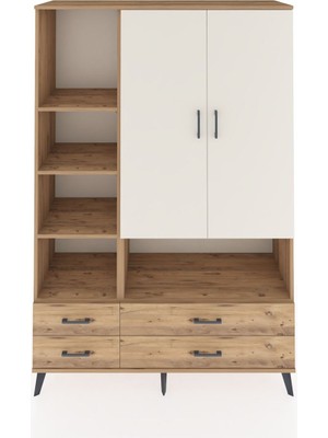 Dienni Hyperion Dolap 8 Raflı 4 Çekmeceli 2 Kapaklı 132X44X195 Çam-Aytaşı/çam