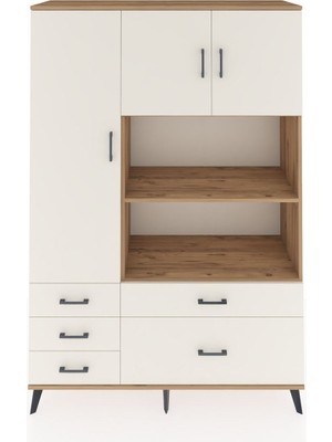 Dienni Hyperion Dolap 7 Raflı 5 Çekmeceli 3 Kapaklı 132X44X195 Çam-Aytaşı/aytaşı