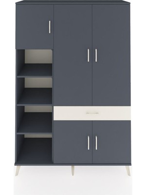 Dienni Hyperion Dolap 8 Raflı Tek Çekmeceli 5 Kapaklı 132X44X195 Antrasit-Antrasit/aytaşı