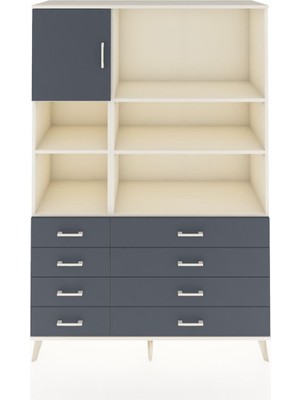 Dienni Hyperion Dolap 7 Raflı 8 Çekmeceli Tek Kapaklı  132X44X195 Aytaşı-Antrasit/antrasit